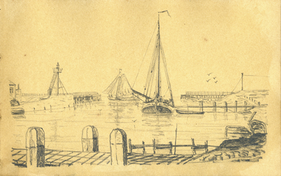 222087 Gezicht op de haven te Medemblik (Noord Holland).N.B. Blad uit het Schetsboek No. 5 van Th. Scharten (1892-1893) ...